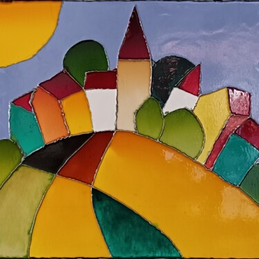 Painting titled "Autour du monde" by Christine Duplaix, Original Artwork, Stained glass painting