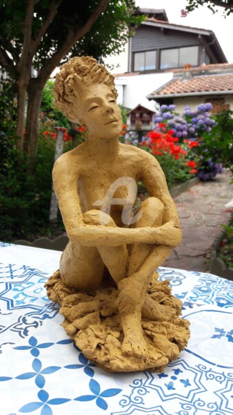 Sculpture titled "Bleuette" by Christine Dupont, Original Artwork, Ceramics