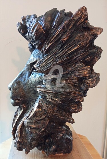 Escultura intitulada "Le Roi Lion (côté)" por Christine Dupont, Obras de arte originais, Argila