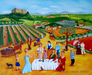 Painting titled "LA VIGNE" by Christine Fraga Frénot, Original Artwork, Oil Mounted on Wood Stretcher frame