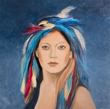 Painting titled "Feathers" by Christine Franceschini, Original Artwork, Oil