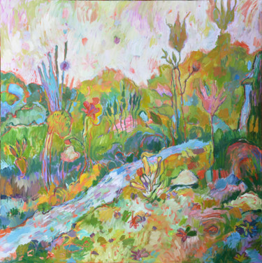 Картина под названием "Paysage imaginaire…" - Christine Garuet, Подлинное произведение искусства, Масло Установлен на Деревя…