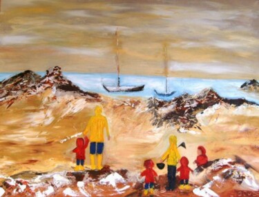 Painting titled "PECHE EN FAMILLE" by Christine Goubon, Original Artwork