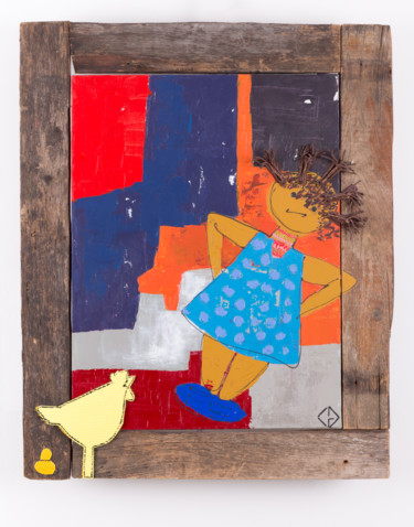 Malarstwo zatytułowany „La poule” autorstwa Christine Guigue, Oryginalna praca, Akryl