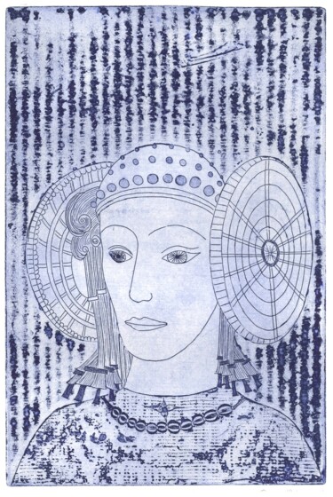 Printmaking titled "Dame d'Elche" by Christine Hamel, Original Artwork, Etching