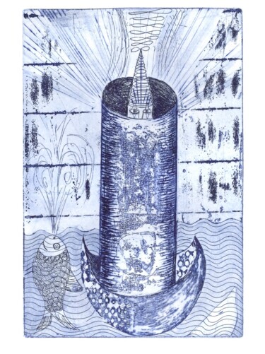 Gravures & estampes intitulée "Lutin dans Cône-cha…" par Christine Hamel, Œuvre d'art originale, Eau-forte