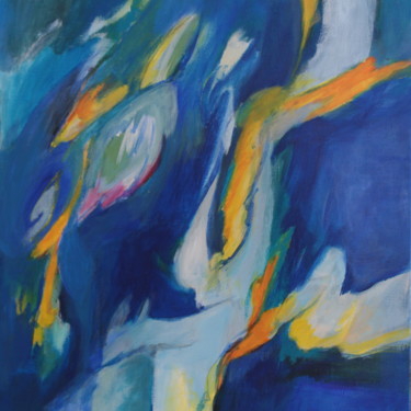 Painting titled "Fleur bleu (1)" by Christine Jean-Guyader, Original Artwork, Acrylic