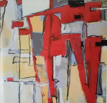 Collages titled "Komposition in ROT" by Christine Jost (Chijotrend Art), Original Artwork, Acrylic