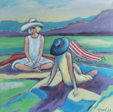 Malerei mit dem Titel "Picknick im Freien" von Christine Jost (Chijotrend Art), Original-Kunstwerk, Acryl