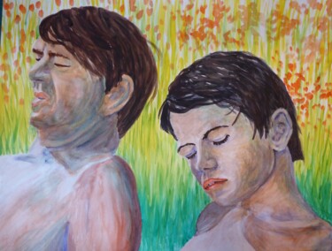 Peinture intitulée "père et fils 1" par Christine Jumaucourt, Œuvre d'art originale, Aquarelle