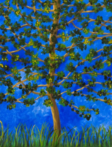 Painting titled "arbre vert" by Christine Jumaucourt, Original Artwork, Oil