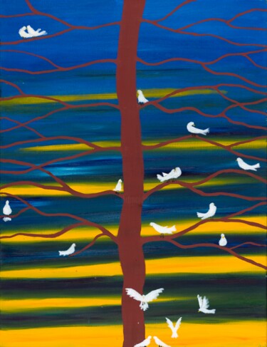 Pittura intitolato "colombes" da Christine Jumaucourt, Opera d'arte originale, Olio
