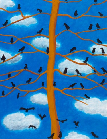 Peinture intitulée "corbeaux" par Christine Jumaucourt, Œuvre d'art originale, Huile