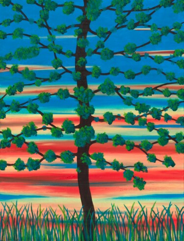 Peinture intitulée "coucher de soleil" par Christine Jumaucourt, Œuvre d'art originale, Huile