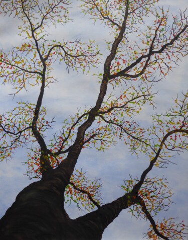 Painting titled "tryptique-arbre 2" by Christine Jumaucourt, Original Artwork, Watercolor Mounted on artwork_cat.