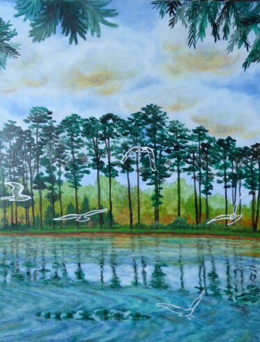 Картина под названием "Lac Inférieur 1" - Christine Jumaucourt, Подлинное произведение искусства, Масло Установлен на Деревя…