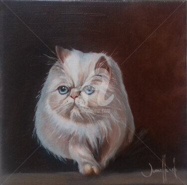Painting titled "chat 2" by Christine Jumelle, Original Artwork, Oil