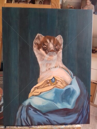 Картина под названием "portrait animalier 2" - Christine Jumelle, Подлинное произведение искусства, Масло