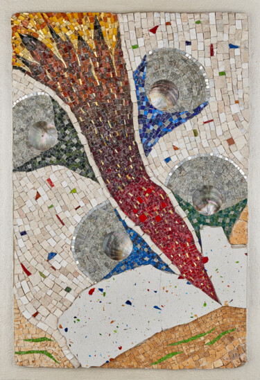 Scultura intitolato "Esprit es-tu air?" da Christine Kerfant, Opera d'arte originale, Mosaico