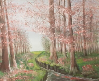 Painting titled "les arbres en rose" by Christine Lavialle, Original Artwork, Acrylic