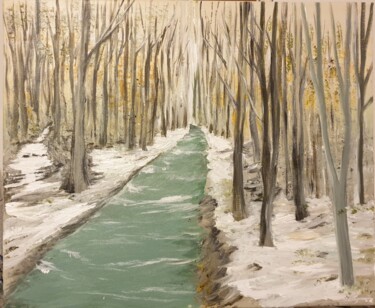 Painting titled "Rivière traversant…" by Christine Lavialle, Original Artwork, Acrylic