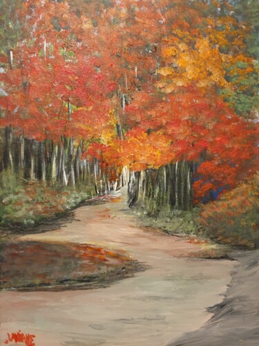 Painting titled "Le petit chemin rou…" by Christine Lavialle, Original Artwork, Acrylic