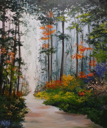 Painting titled "FORÊT" by Christine Lavialle, Original Artwork, Acrylic