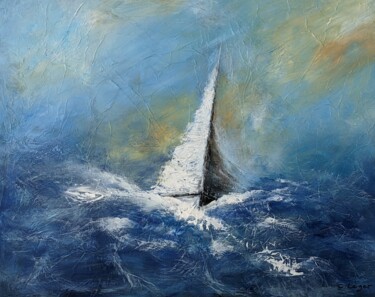 Painting titled "Entre mer et nuages" by Christine Leger, Original Artwork, Acrylic
