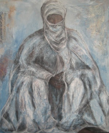 Malerei mit dem Titel "le chef touareg" von Christine Leger, Original-Kunstwerk, Acryl