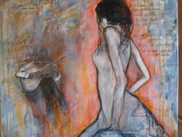 Painting titled "nuit gitane" by Christine Leger, Original Artwork, Oil