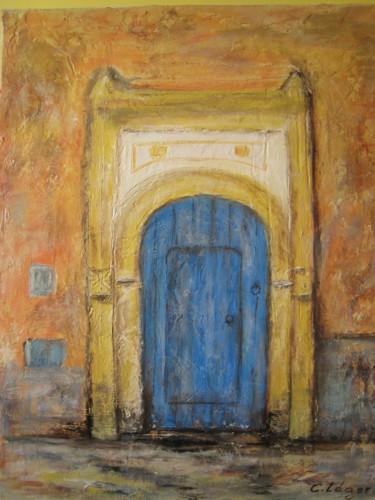 Malerei mit dem Titel "la porte bleue" von Christine Leger, Original-Kunstwerk, Acryl