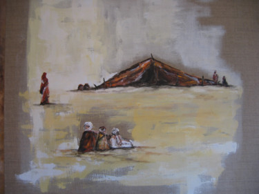 Painting titled "le campement touareg" by Christine Leger, Original Artwork, Acrylic