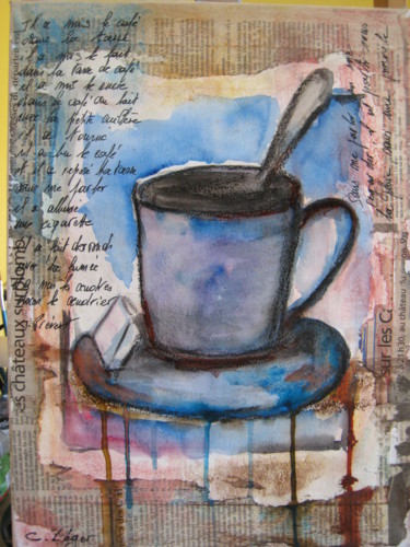 Malerei mit dem Titel "la tasse de café (p…" von Christine Leger, Original-Kunstwerk, Acryl