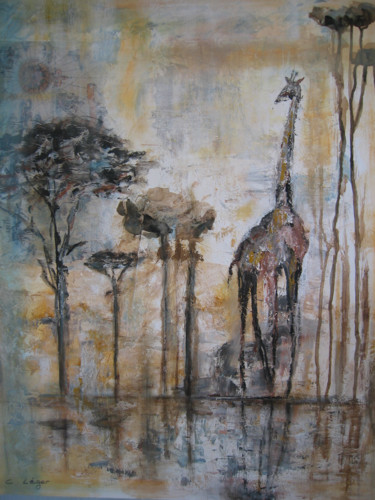 Painting titled "dans la savane" by Christine Leger, Original Artwork, Acrylic