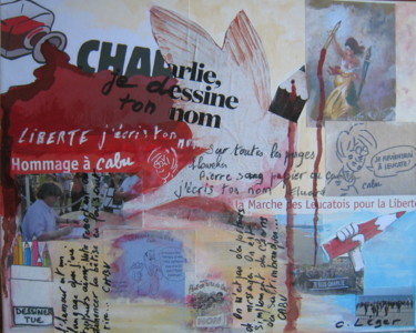 Collages intitulée "HOMMAGE A CABU" par Christine Leger, Œuvre d'art originale