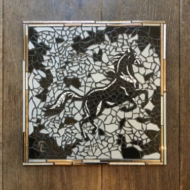 Sculpture titled "Cheval noir" by Christine Louchet, Original Artwork, Mosaic