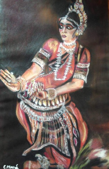 Disegno intitolato "L'Hindoue" da Christine Malle, Opera d'arte originale, Pastello Montato su Telaio per barella in legno