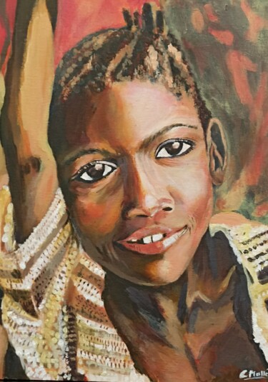 Pintura intitulada "L'AFRICAINE" por Christine Malle, Obras de arte originais, Acrílico Montado em Armação em madeira
