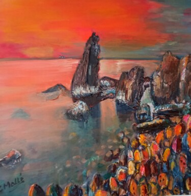 Painting titled "Les Rochers du Myst…" by Christine Malle, Original Artwork, Acrylic Mounted on Wood Stretcher frame