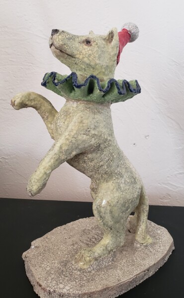Sculpture titled "Chien au cirque" by Christine Maratray, Original Artwork, Terra cotta