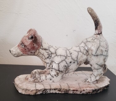 Sculpture intitulée "Fox terrier" par Christine Maratray, Œuvre d'art originale, Terre cuite