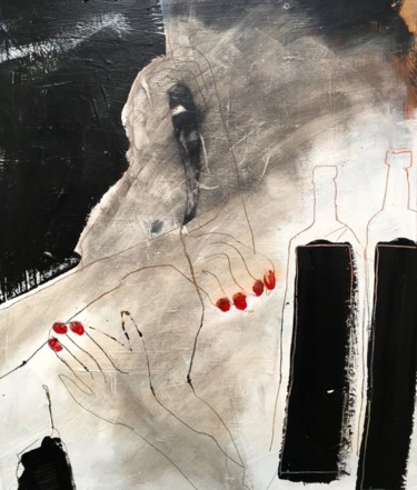 「Vin noir」というタイトルの絵画 Christine Membrezによって, オリジナルのアートワーク, アクリル ウッドストレッチャーフレームにマウント