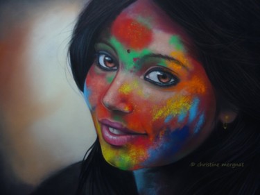 Painting titled "Anusha" by Christine Mergnat, Original Artwork, Pastel