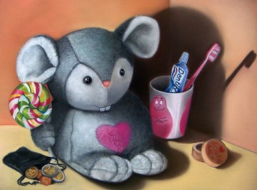Peinture intitulée "La petite souris  #…" par Christine Mergnat, Œuvre d'art originale, Pastel