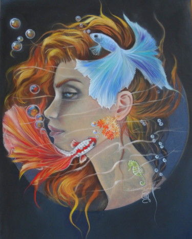 Peinture intitulée "Théïs, déesse de la…" par Christine Mergnat, Œuvre d'art originale, Pastel