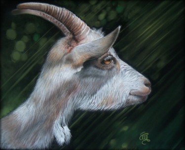 Peinture intitulée "le cabri de Corie #…" par Christine Mergnat, Œuvre d'art originale, Pastel