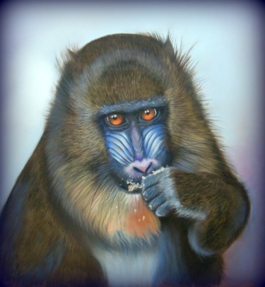 Картина под названием "blue monkey #Artist…" - Christine Mergnat, Подлинное произведение искусства, Пастель