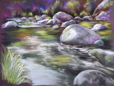 Peinture intitulée "La rivière #ArtistS…" par Christine Mergnat, Œuvre d'art originale, Pastel