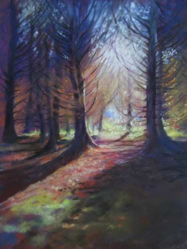 Peinture intitulée "la forêt magique #A…" par Christine Mergnat, Œuvre d'art originale, Pastel