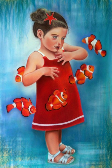 Ζωγραφική με τίτλο "poissons d'avril" από Christine Mergnat, Αυθεντικά έργα τέχνης, Παστέλ